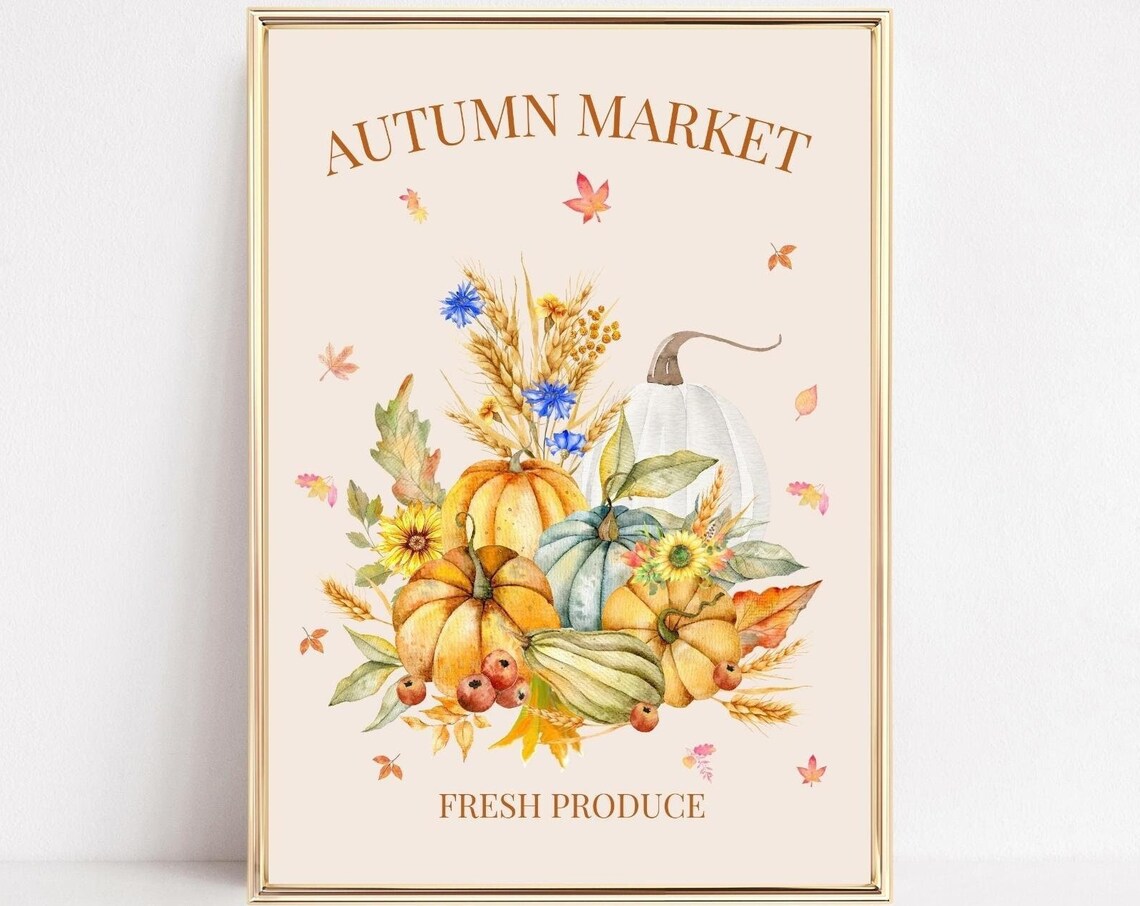 Autumn Market Pumpkin Art Print, Farmhouse Decor