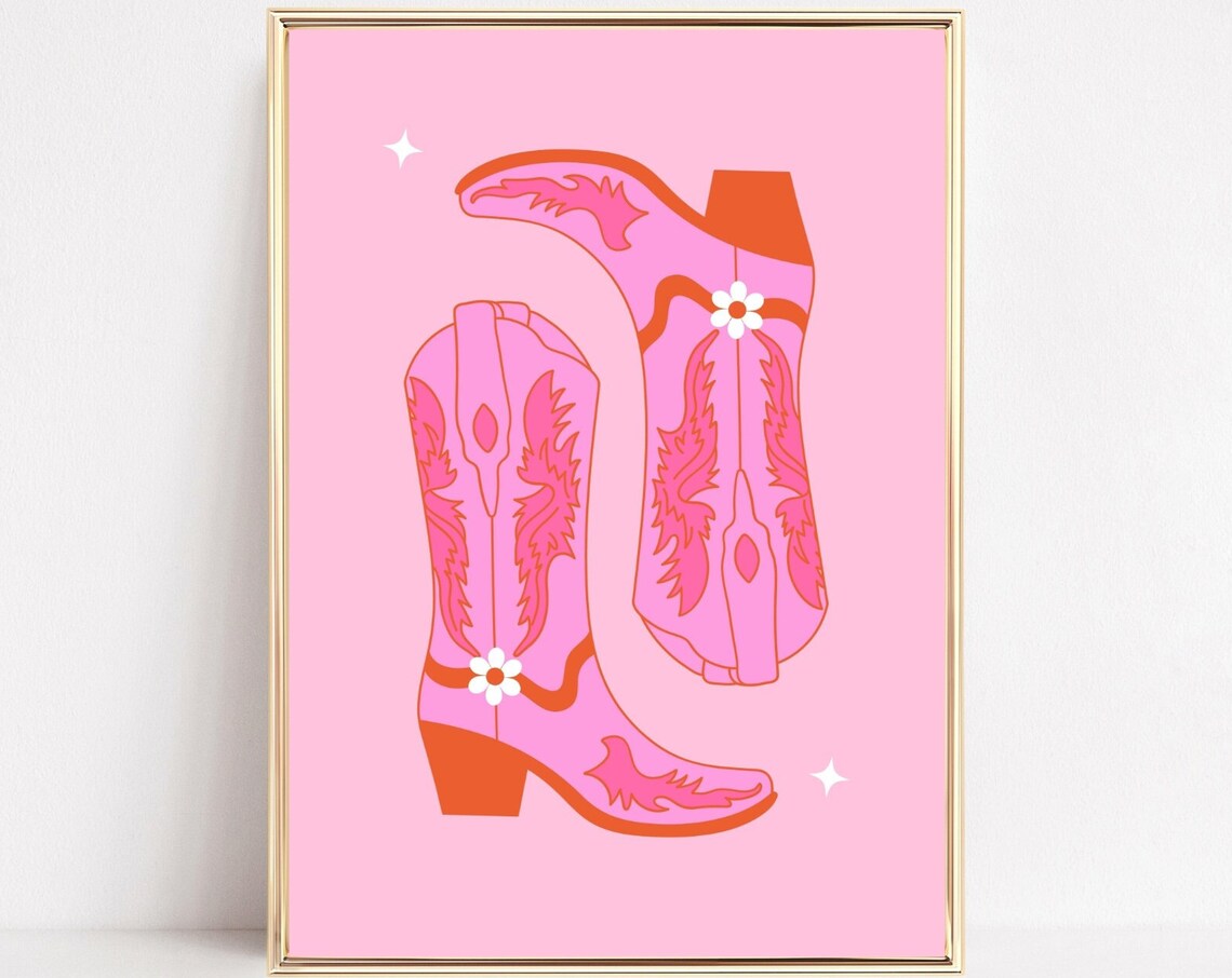 Cowgirl Boots Retro Poster, Boho Western Decor