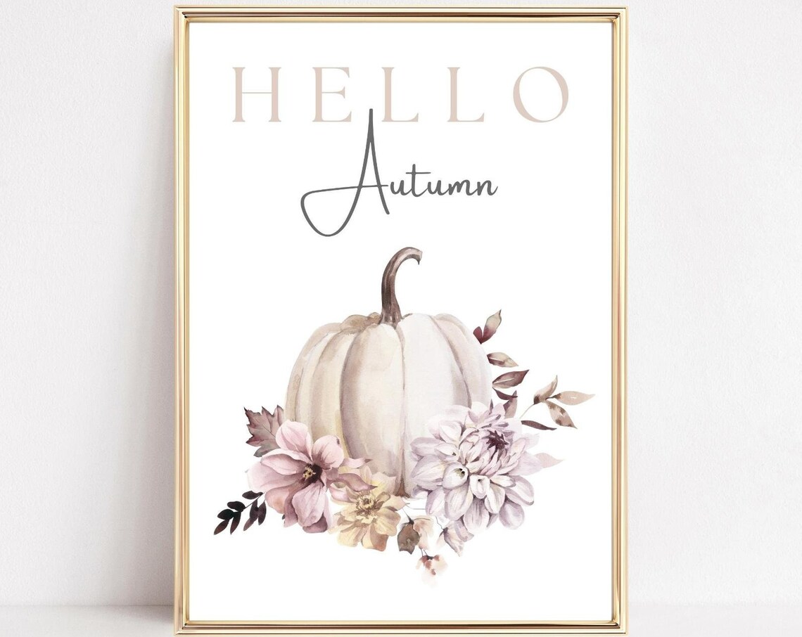 Hello Autumn Pumpkin Art Print, Halloween Decor