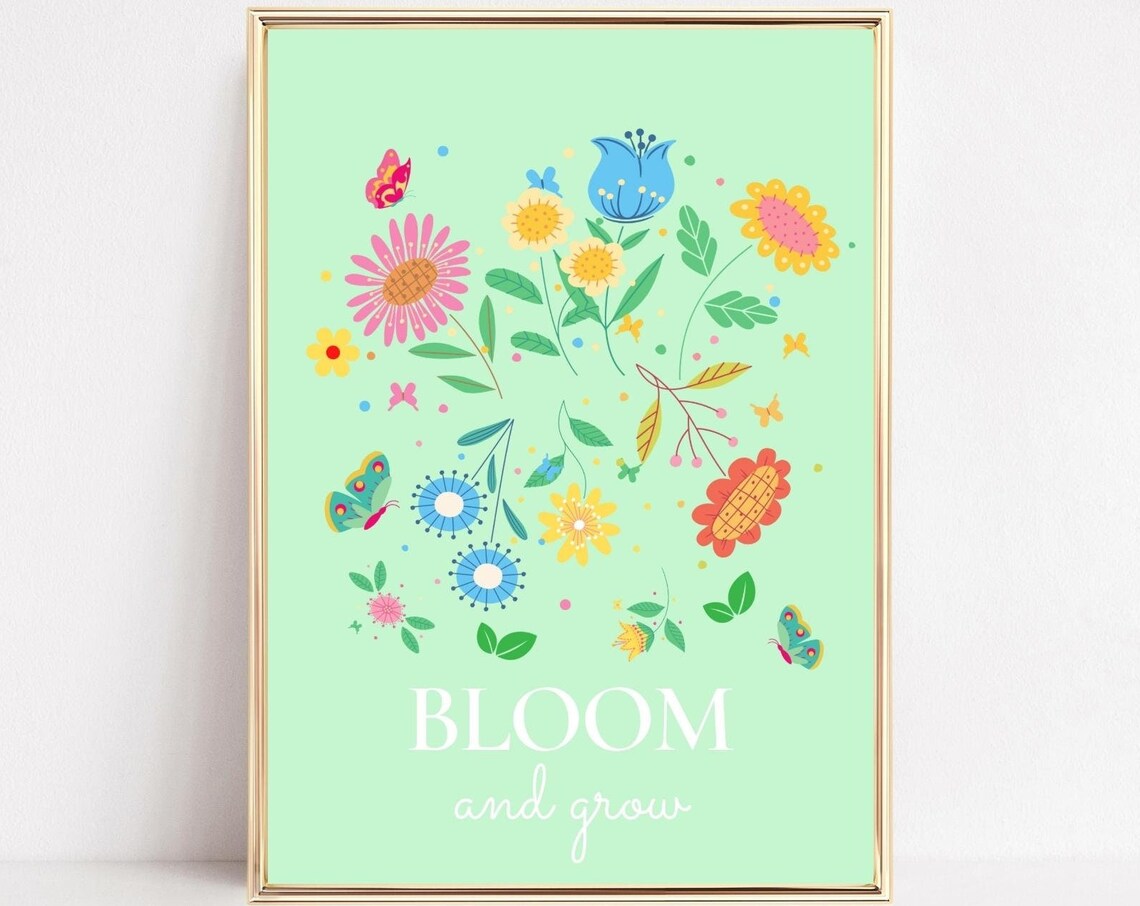 Bloom Floral Botanical Art Print, Retro Daisy Meadow