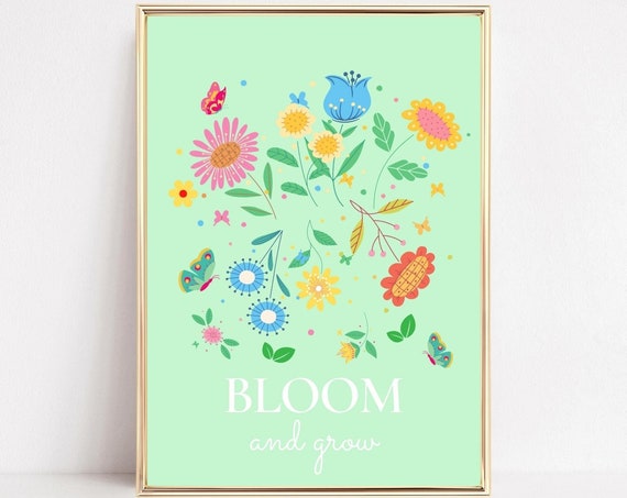 Bloom Floral Botanical Art Print, Retro Daisy Meadow