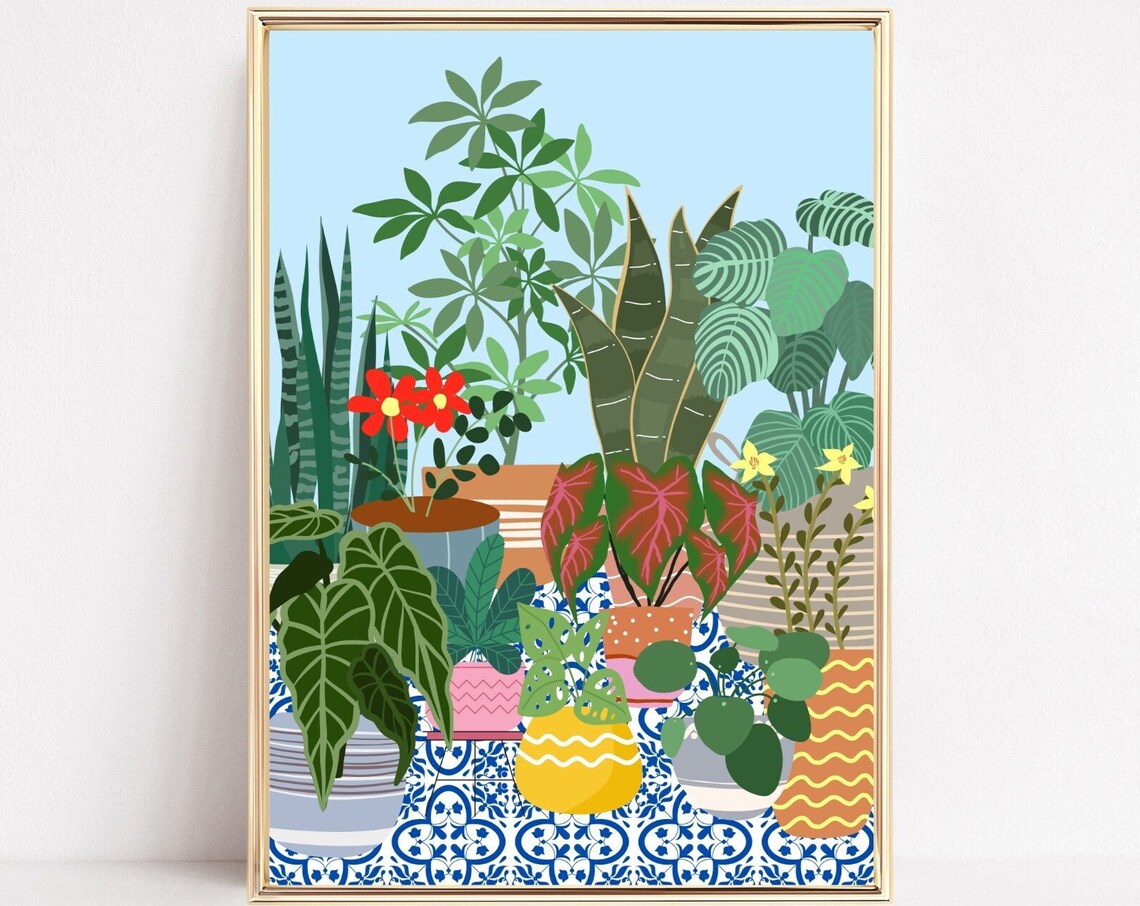 Boho House Plants Botanical Tiles Art Print