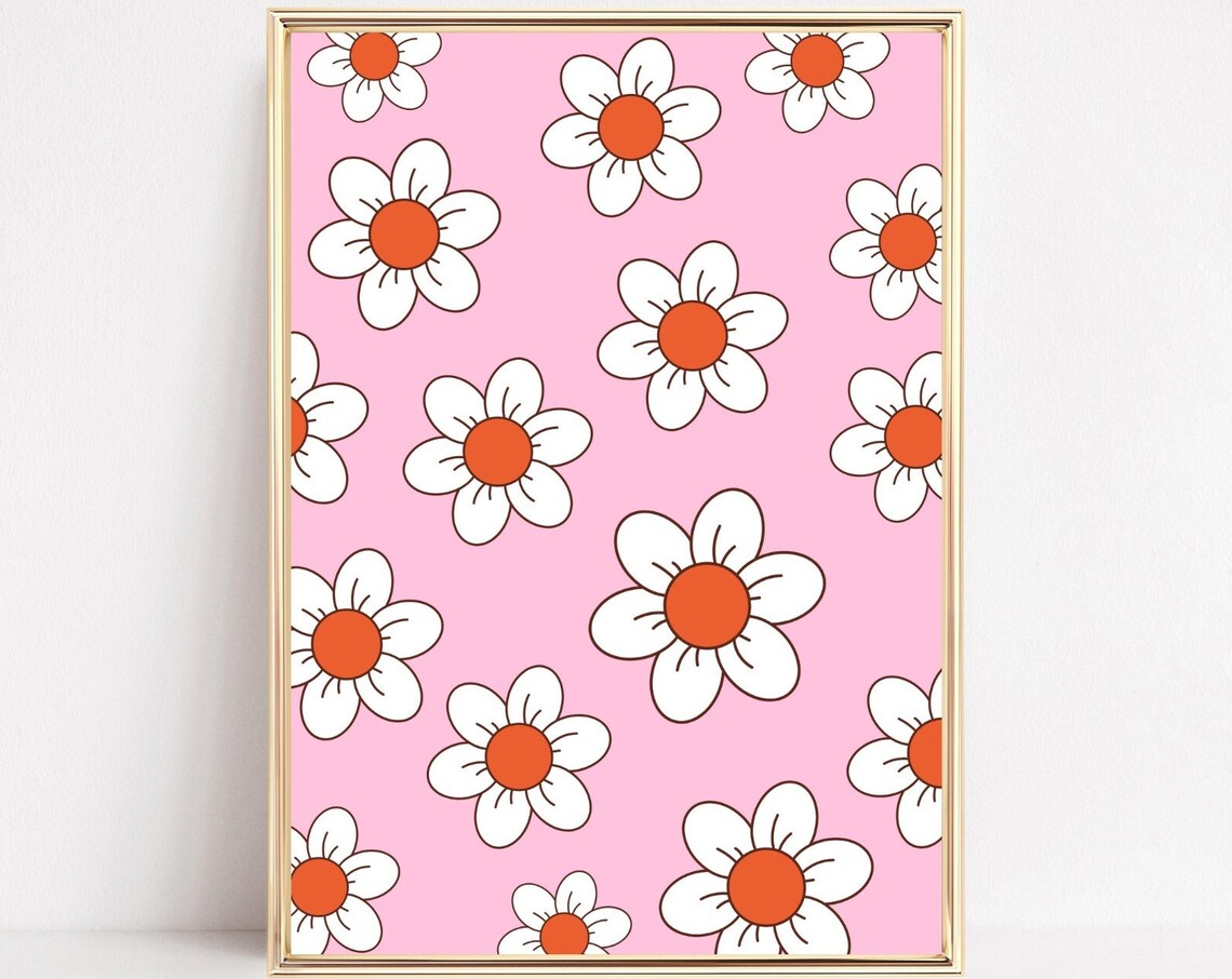 Retro Daisy Floral Art Print, 70s Abstract Flowers