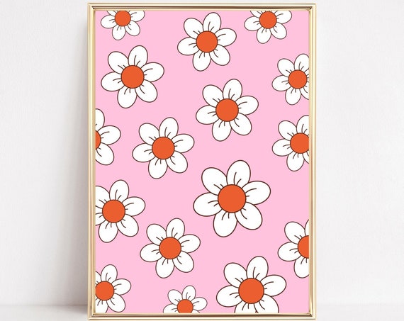 Retro Daisy Floral Art Print, 70s Abstract Flowers