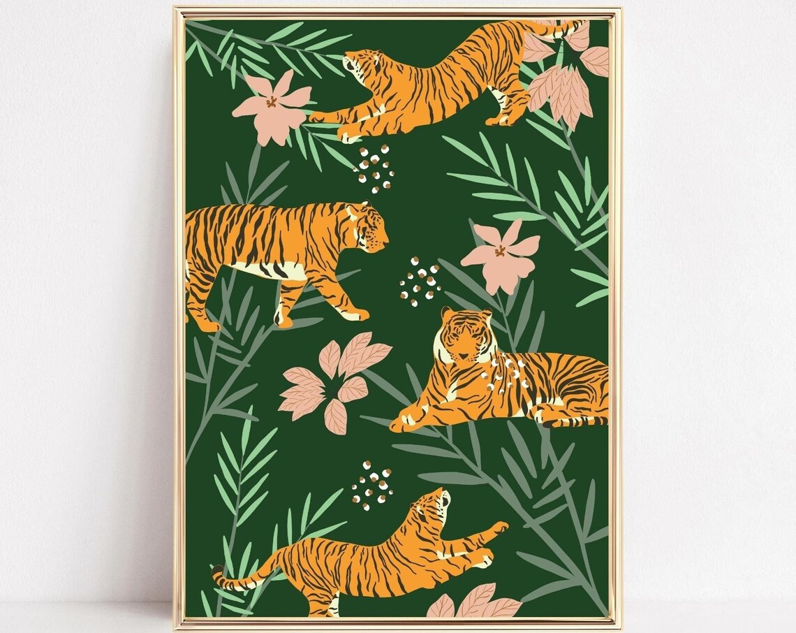Jungle Tiger Art Print, Tropical Animal Wall Art