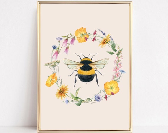 Bumble Bee Botanical Cottage Core Art Print