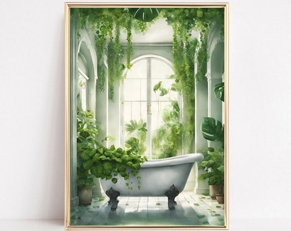 Bathtub Art Print Botanical Bath Wall Art Bathtub Art Bathroom Plant Print Tropical Bathroom Wc Prints Hanging Plants Bath