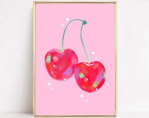 Cherries Poster Print, Y2K Aesthetic Retro Preppy Decor