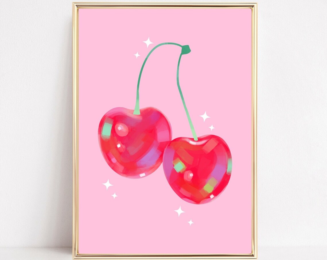 Cherries Poster Print, Y2K Aesthetic Retro Preppy Decor