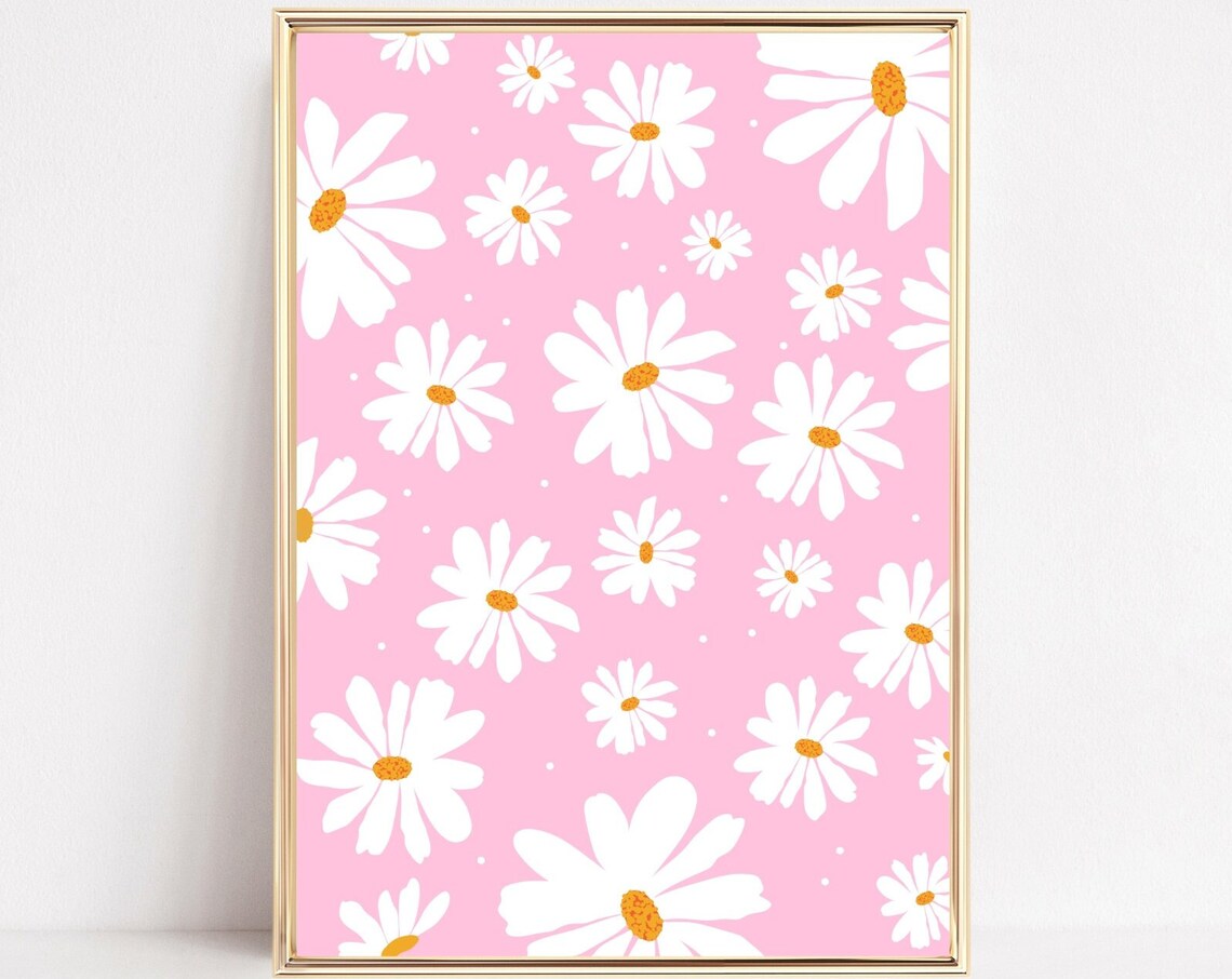 Daisies Floral Art Print, Pink Boho Floral Poster