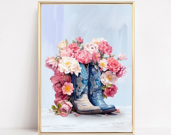 Retro Western Cowgirl Boots Art Print, Vintage Poster