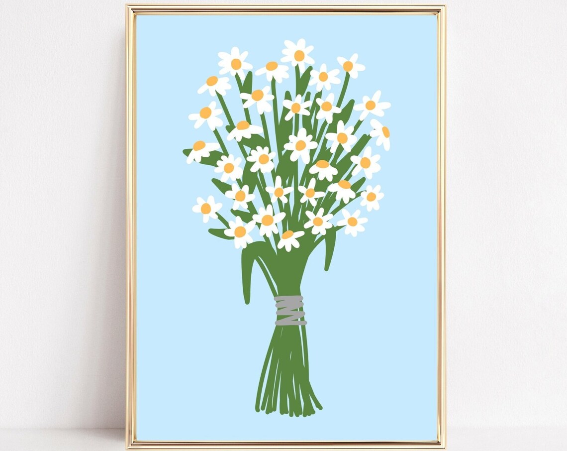 Bunch Of Daisies Floral Art Print, Boho Retro