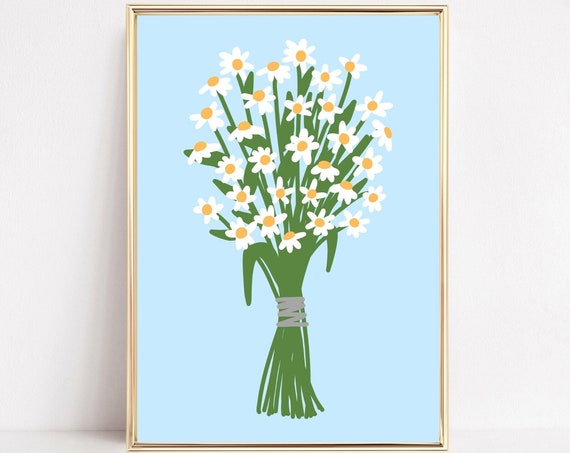 Bunch Of Daisies Floral Art Print, Boho Retro
