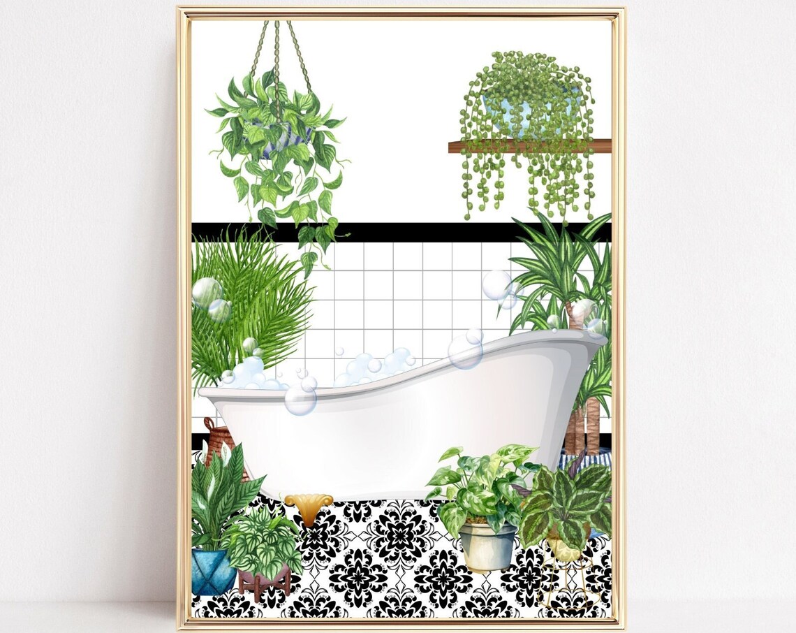 Botanical Bathtub Print, Bathroom Watercolor Art