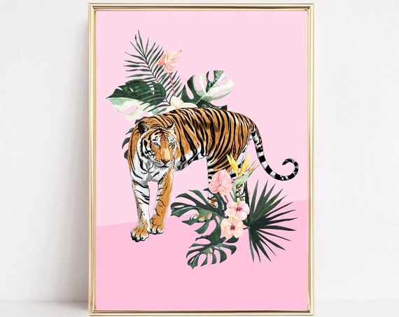 Jungle Tiger Botanical Animal Wall Art Art Print