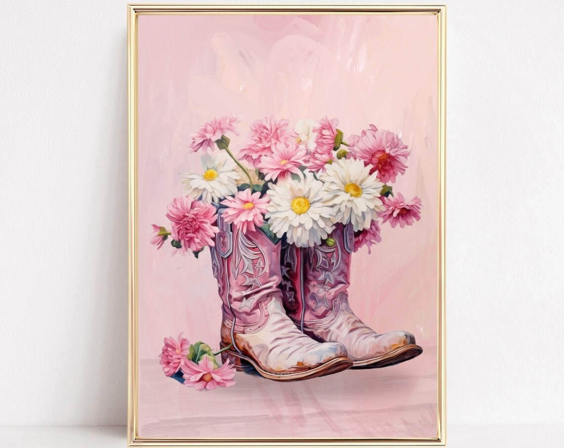 Cowgirl Boots Western Pink Preppy Art Print