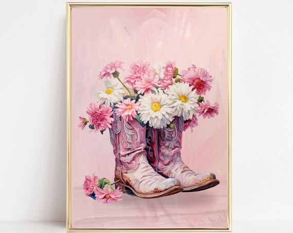 Cowgirl Boots Western Pink Preppy Art Print