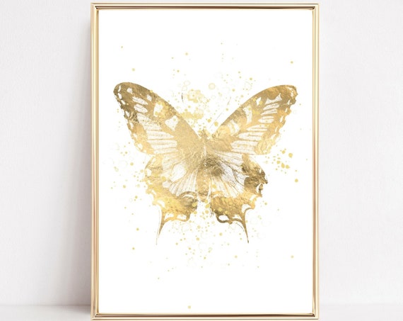 Botanical Butterfly Art Print Golden Butterflies Wall Art Vintage Butterfly Illustration Boho Poster Cottage Core Wall Decor