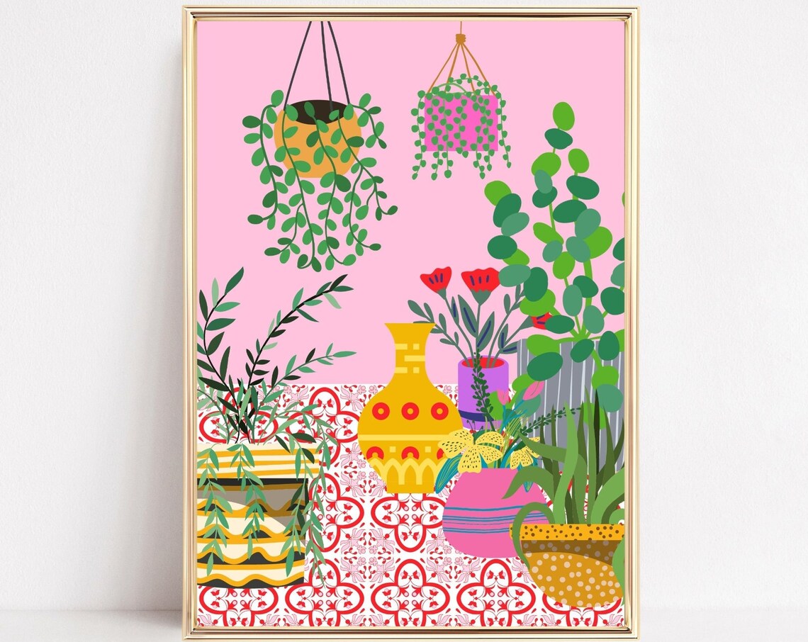 House Plant Botanical Print, Indoor Boho Decor
