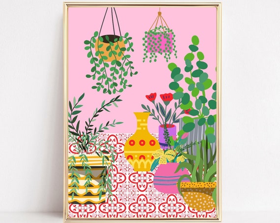 House Plant Botanical Print, Indoor Boho Decor