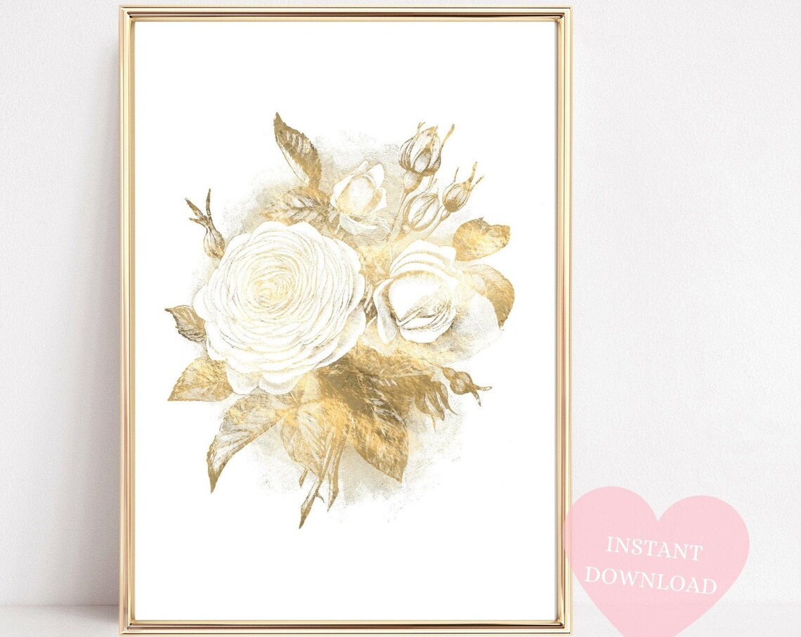 Gold Flower Botanical Print, Botanical Wall Art