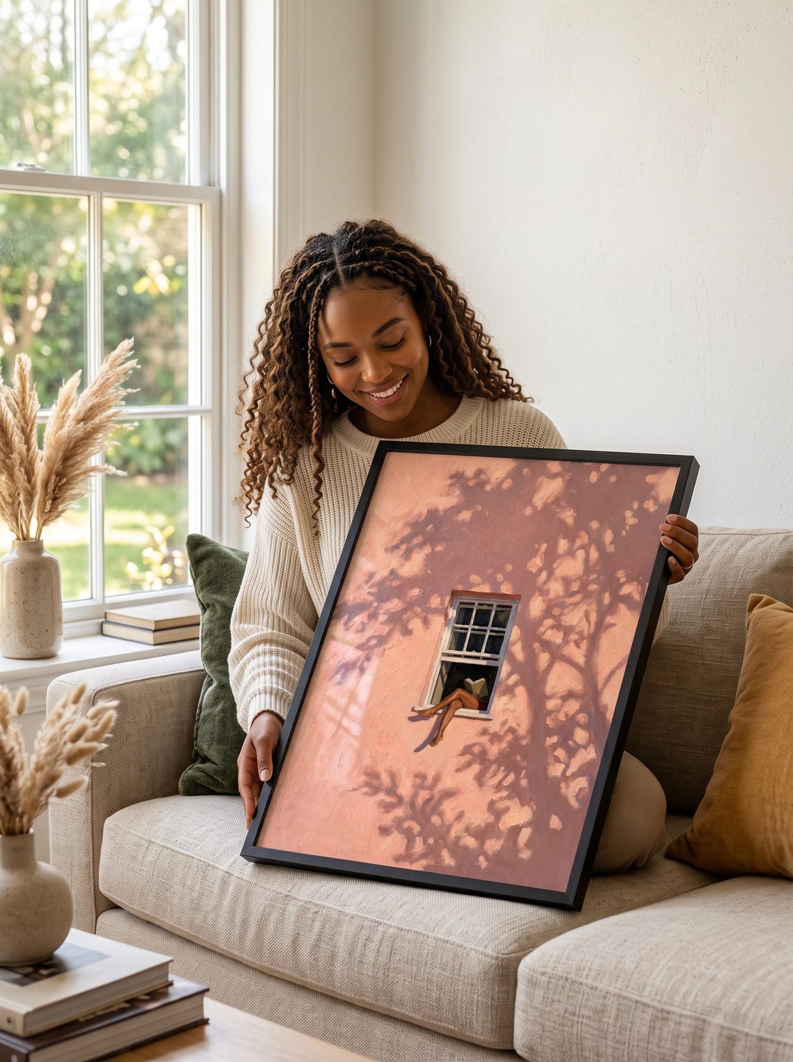 Blush Window Wall Art Pink Print Reading Black Girl Feminine Abstract Decor - Image 4