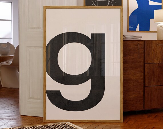 Scandinavian Alphabet Letter G Black and White Typography Poster