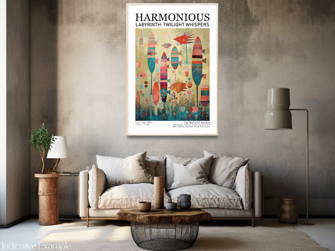 Harmonious Labyrinth Colorful Stylized Fish Ocean Art Poster - Image 3