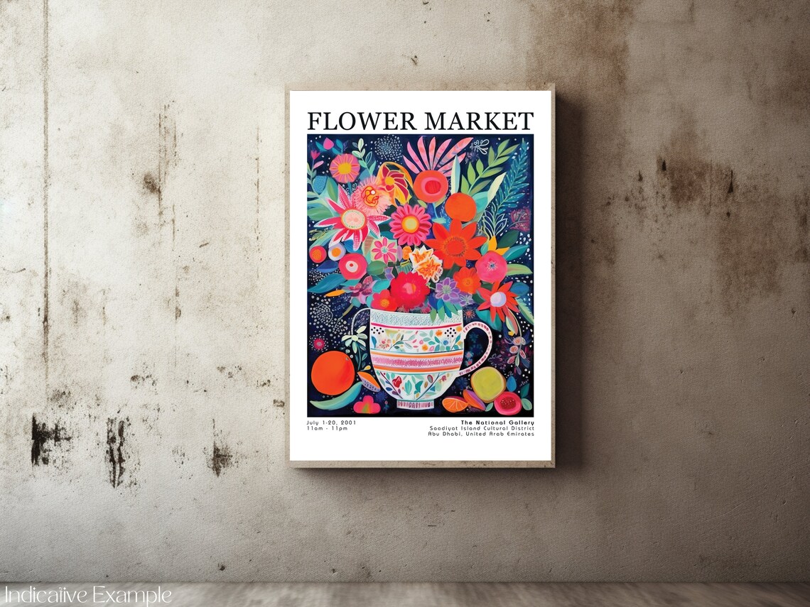 Flower Market Patterned Teacup Bouquet Dark Floral Art Poster - Image 2