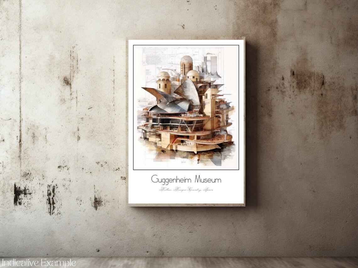 Guggenheim Museum Bilbao Spain Architectural Watercolor Art Poster - Image 2