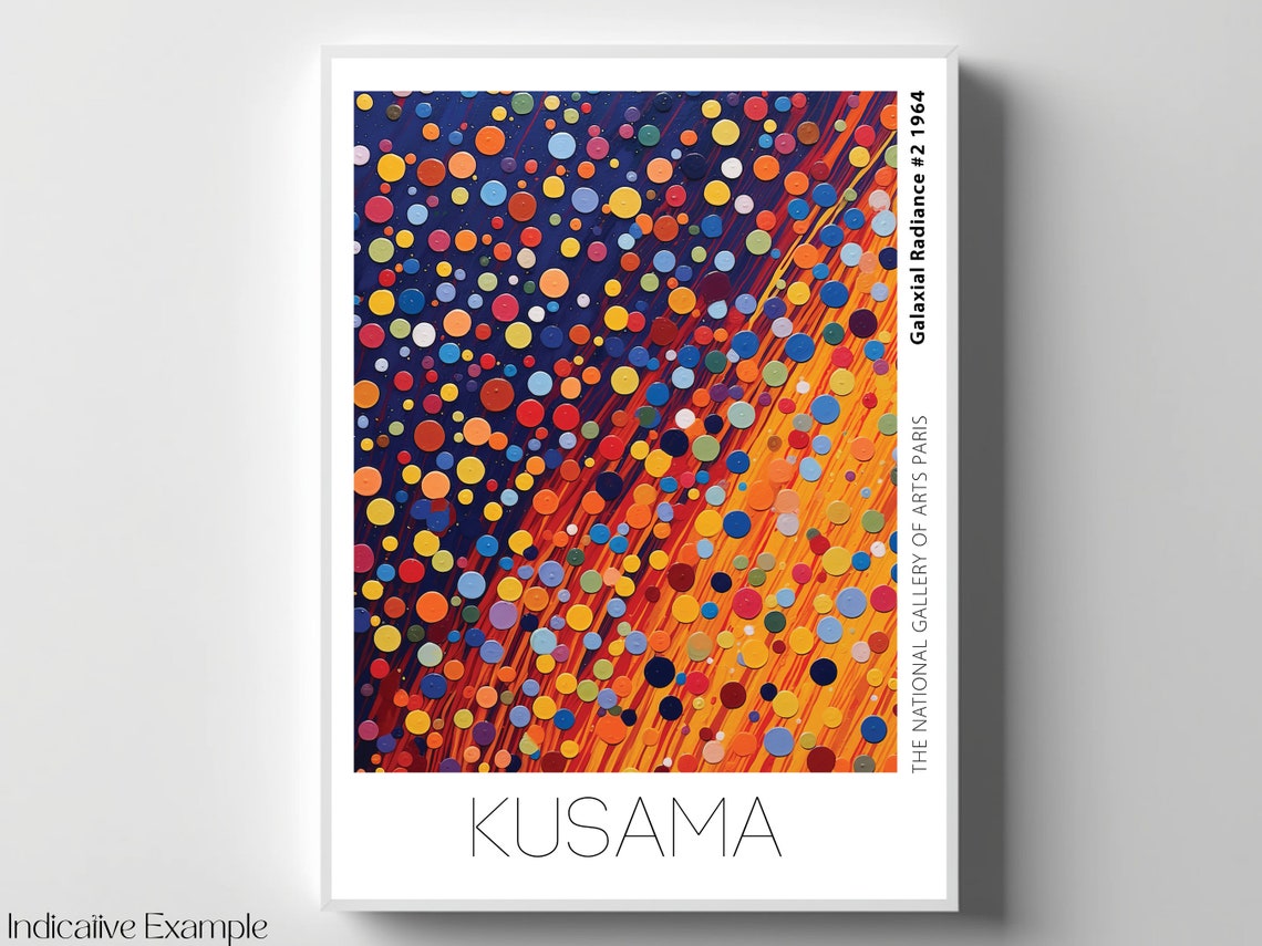 Kusama Galaxial Radiance 2 1964 Orange Dot Burst Navy Art Poster - Image 4