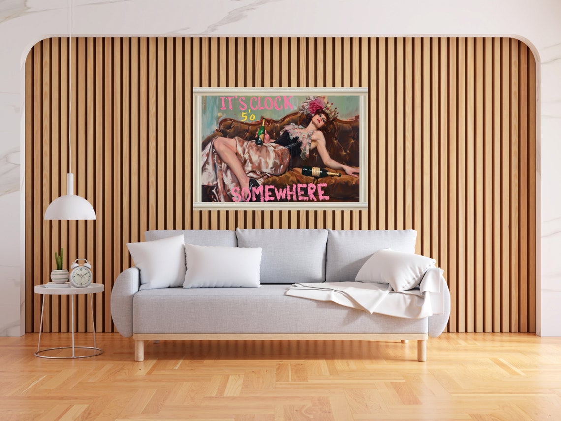 Its Clock 5 Oclock Somewhere Champagne Queen Vintage Art Poster - Image 2
