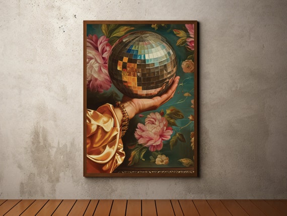 Contemporary Modern Vintage Art Gift For Her Wall Art Modern Abstract Decor Disco Ball Print Disco Ball Poster Art Art Gift