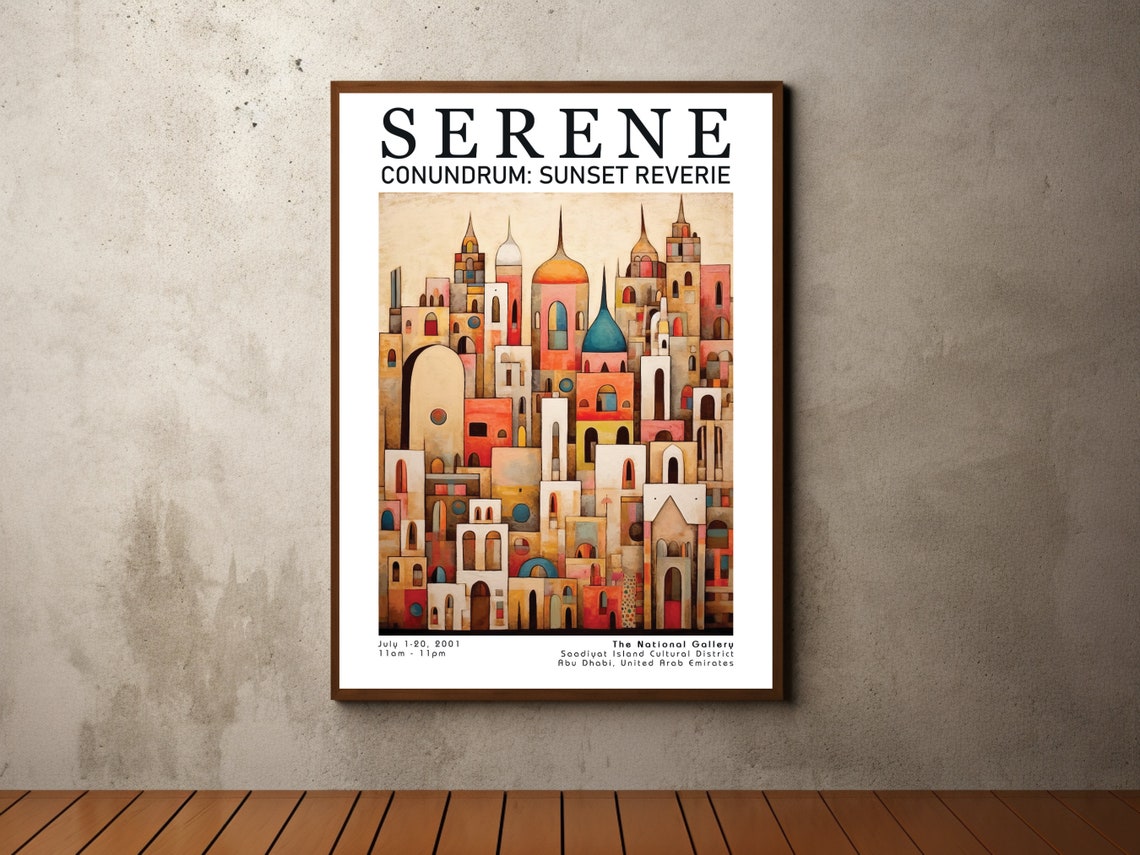 Paul Klee Inspired Cubist Faces Orange Blue Mosaic Art Poster