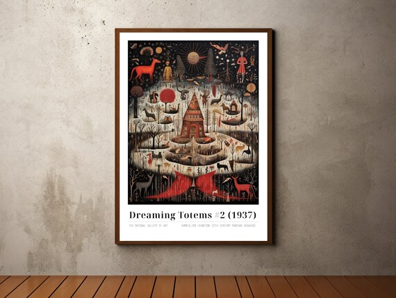 Dreaming Totems 1937 Surrealist Woodland Deer and Temple Poster