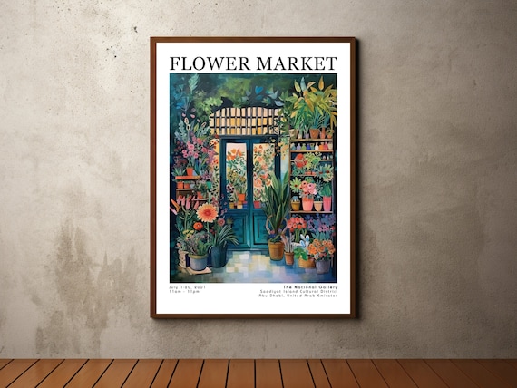 Flower Market Teal Door Flower Shop Cozy Interior Scene Poster