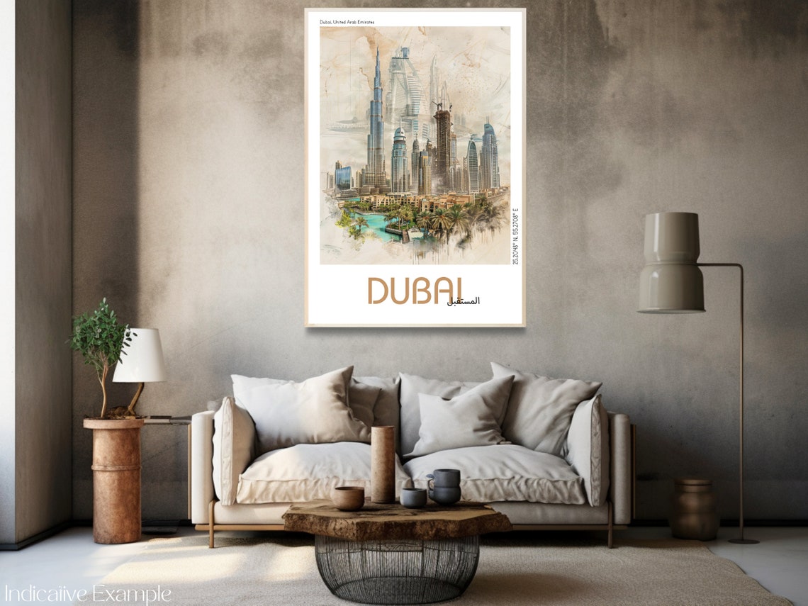 Burj Khalifa Dubai Watercolor Architecture Travel Poster Muted Tones - Image 3