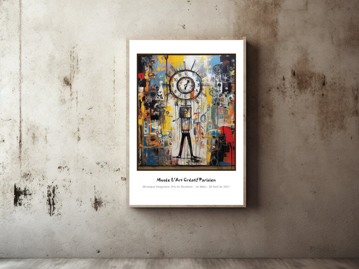 Basquiat Inspired Bold Raw Melting Clock Figure Graffiti Poster - Image 2