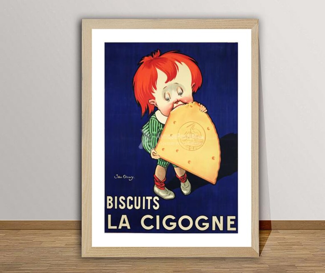 Biscuits La Cigogne Jean DOury Giant Cookie Boy Vintage Food Poster - Image 3