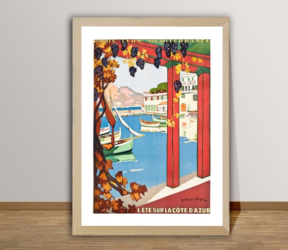 Lete Sur La Cote Dazur Vintage Travel Poster Retro Poster French Riviera Art Work Gift Idea Wall Decor