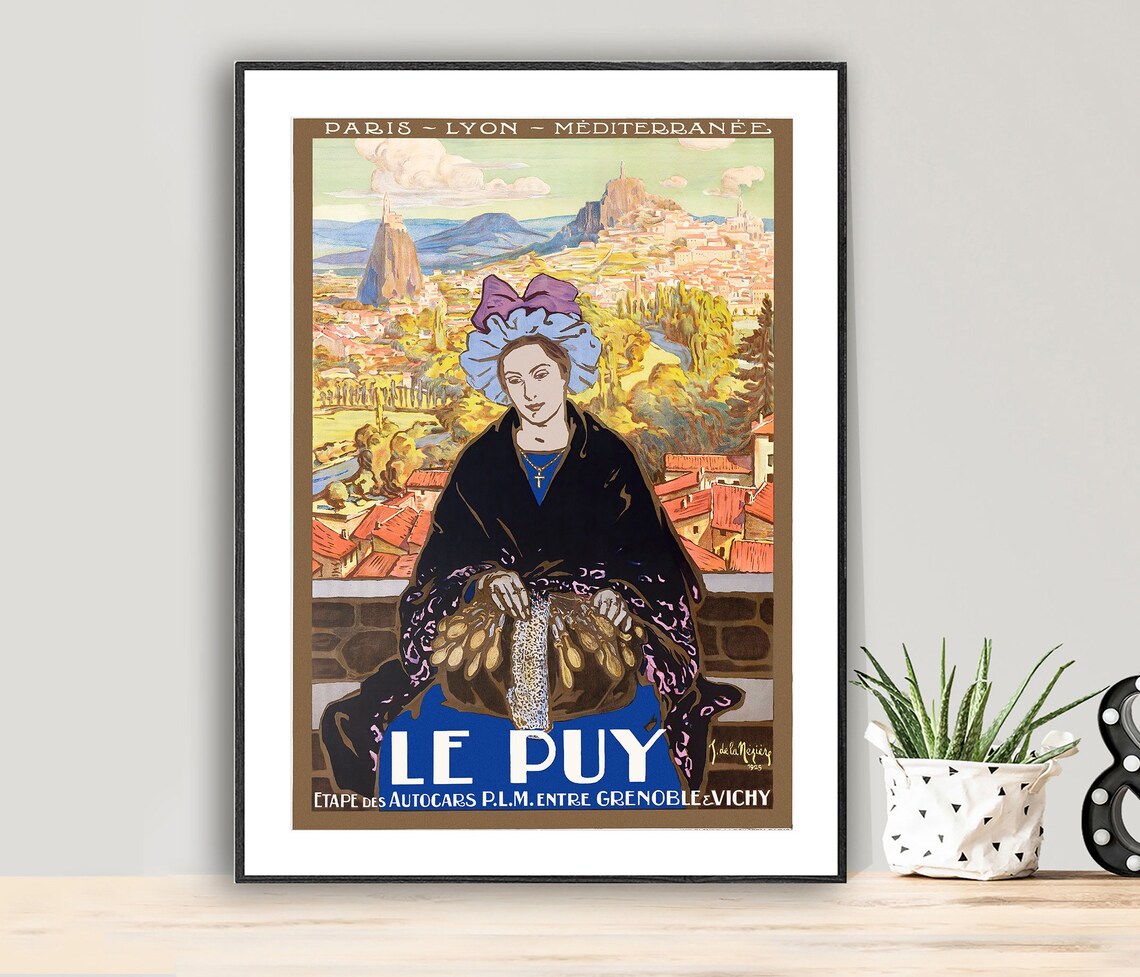 Le Puy France PLM Grenoble Vichy Autocar Route Vintage Travel Poster