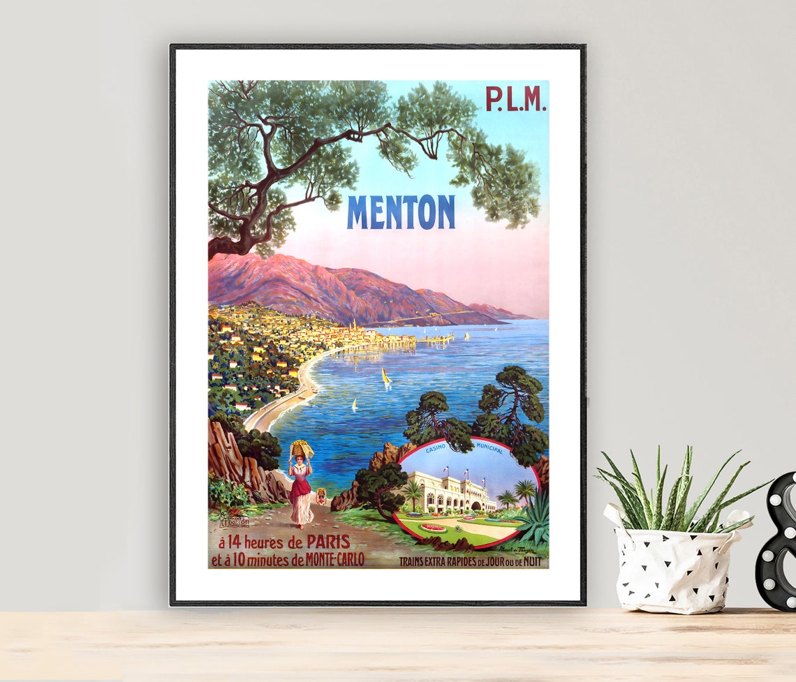 Menton France Vintage Travel Poster Travel In France French Riviera Poster Deco Interior