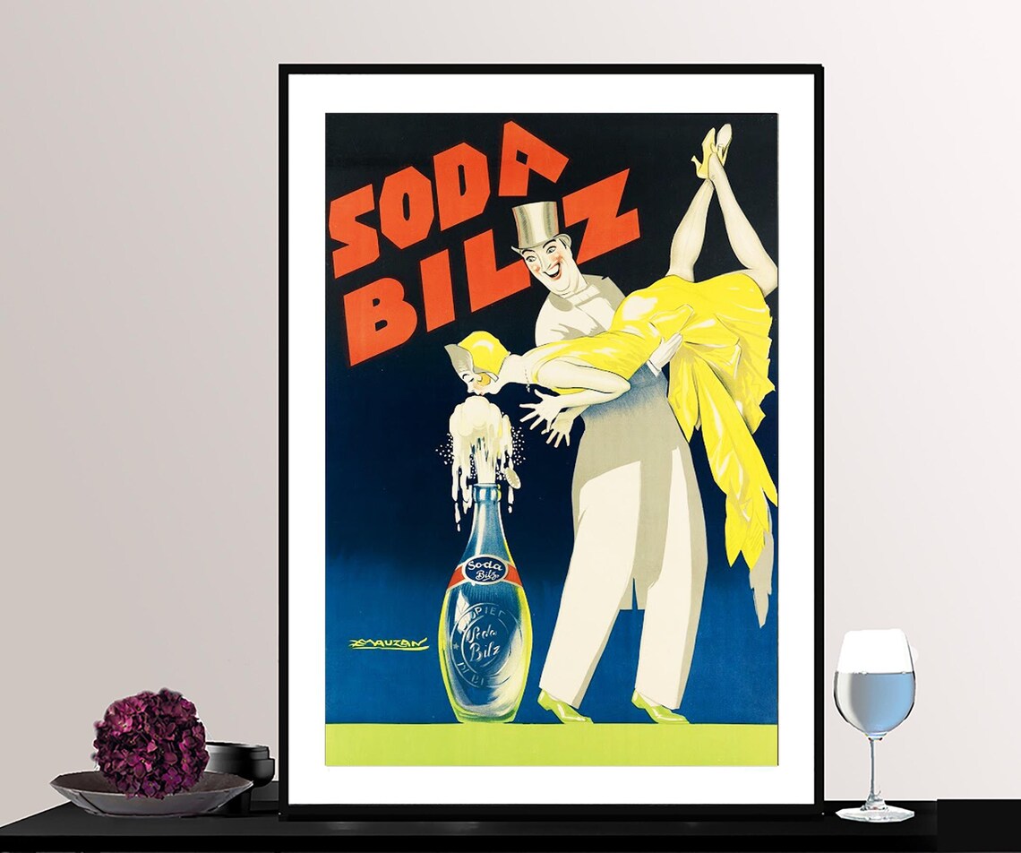 Soda Bilz Vintage Bottle Overflowing Soda Jerk Advertising Poster