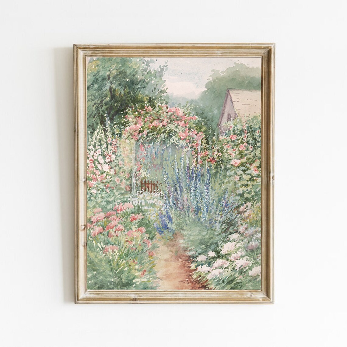 Flower Garden Vintage Country Landscape Art Print