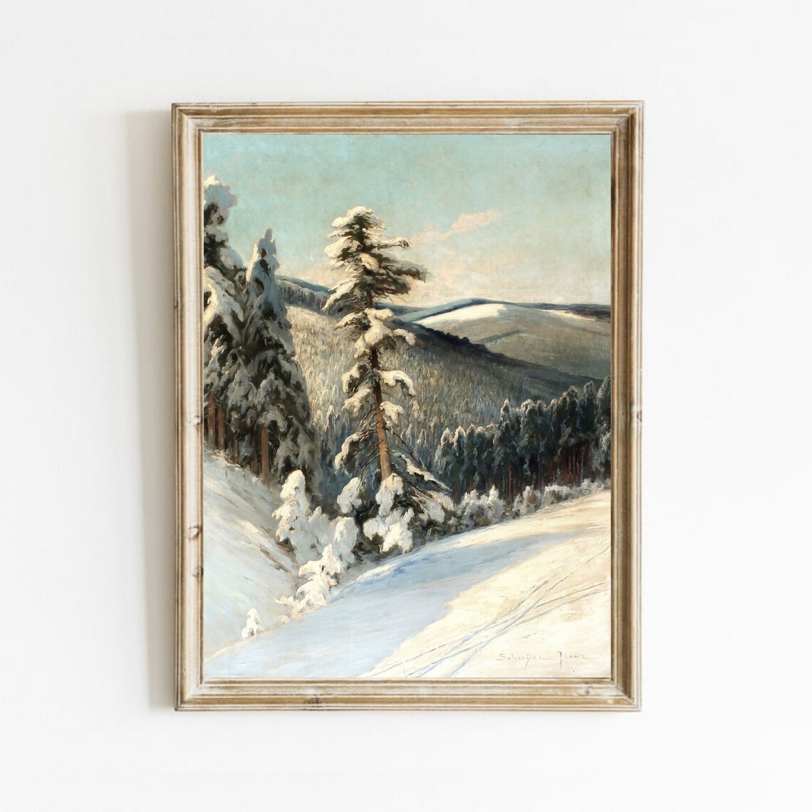 Mountainscape With Snow-Covered Trees, Vintage Print