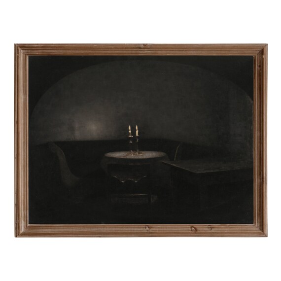 Candlelit Dark Interior Nocturne Moody Vintage Still Life Poster
