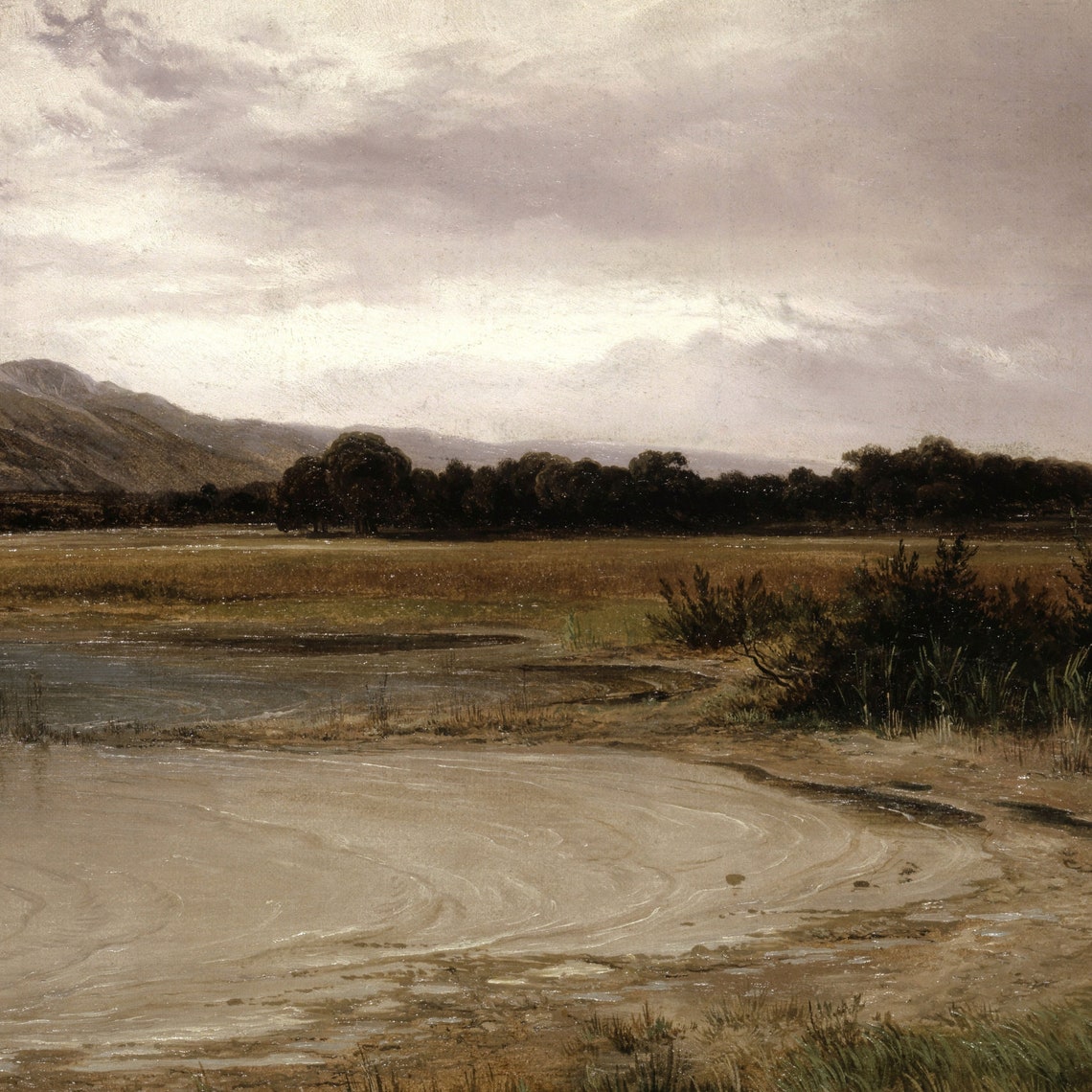 Mountain Lake Landscape Vintage Oil Painting Cloudy Sky Nature Poster - Image 2