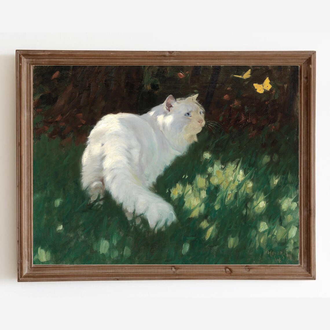 Vintage Cat and Butterflies Art Print, Nursery Decor