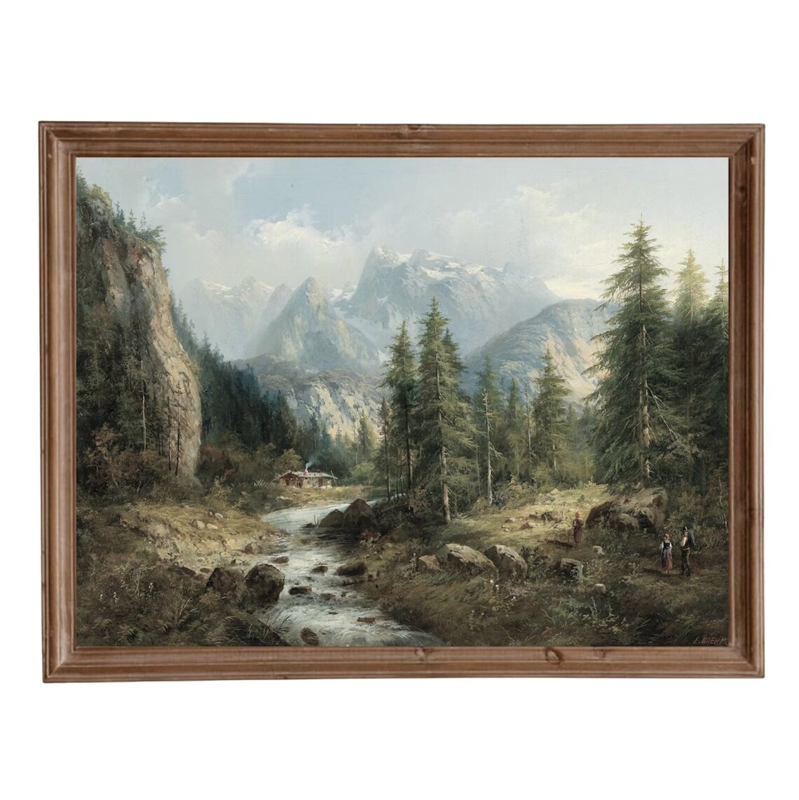 Rustic Mountain Landscape Vintage Forest Art Print