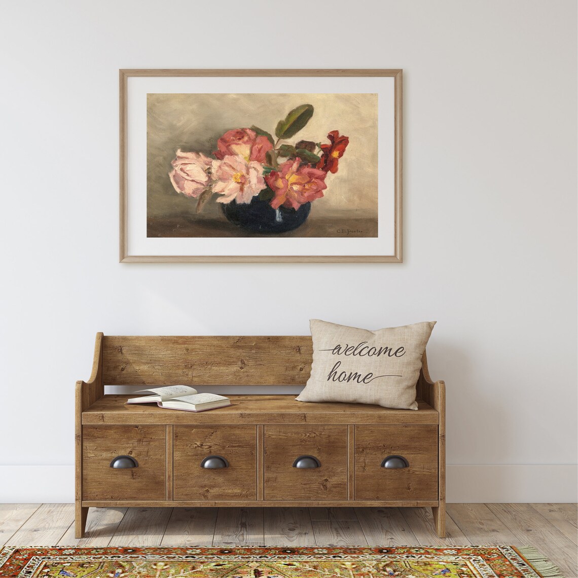 Vintage Rose Flower Still Life Art Print, Farmhouse - Image 2